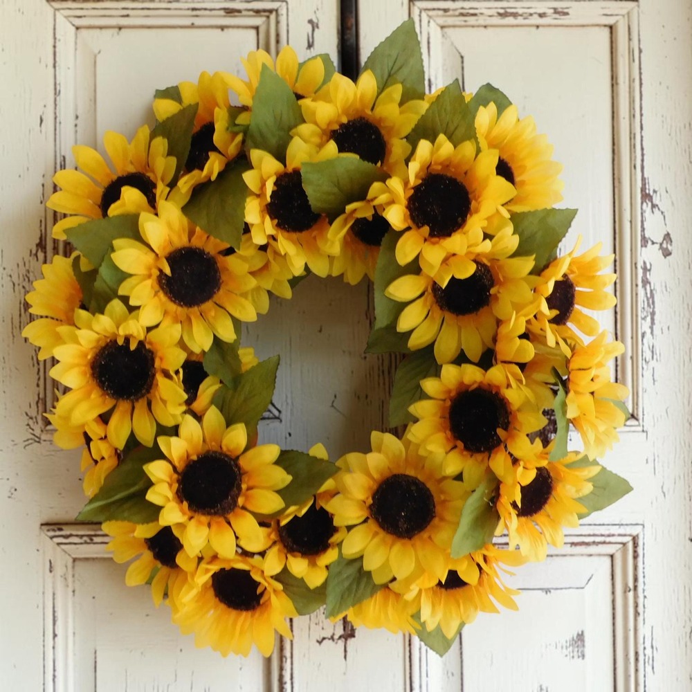 Autumn Sunflower Wreath for Front Door, Fall Grapevine Wreath